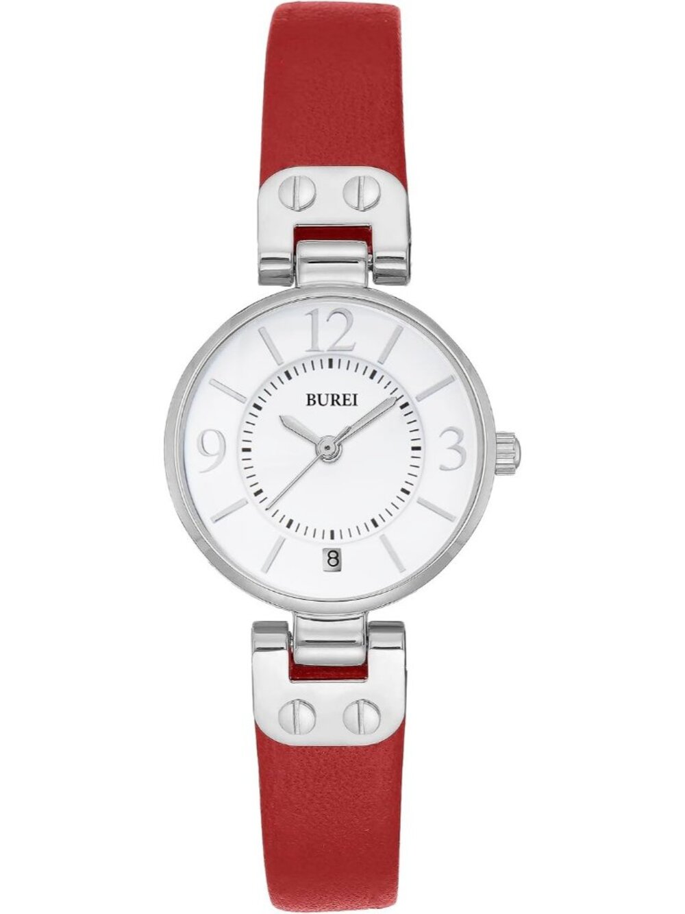 Women's Silver Red Gold Elegant Dial with Leather Strap Minimalist Wrist Watch